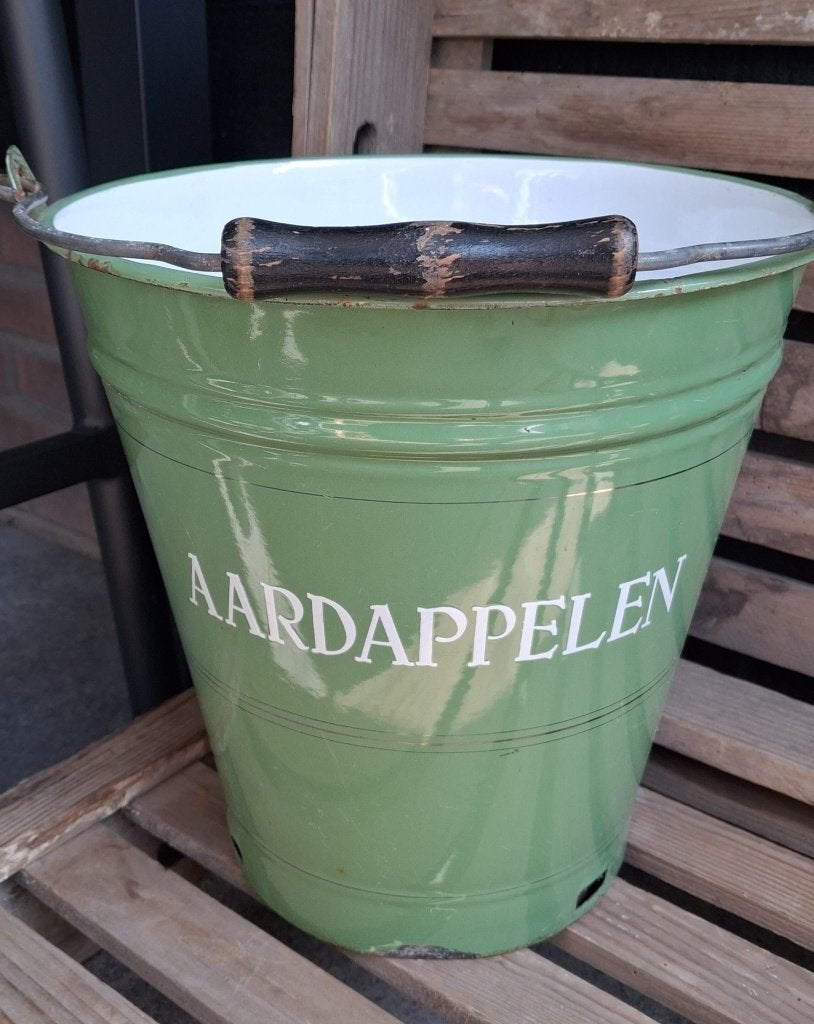 Emaille emmer groen Aardappelen - in unieke staat, Antiek en Kunst, Antiek | Emaille, Ophalen of Verzenden