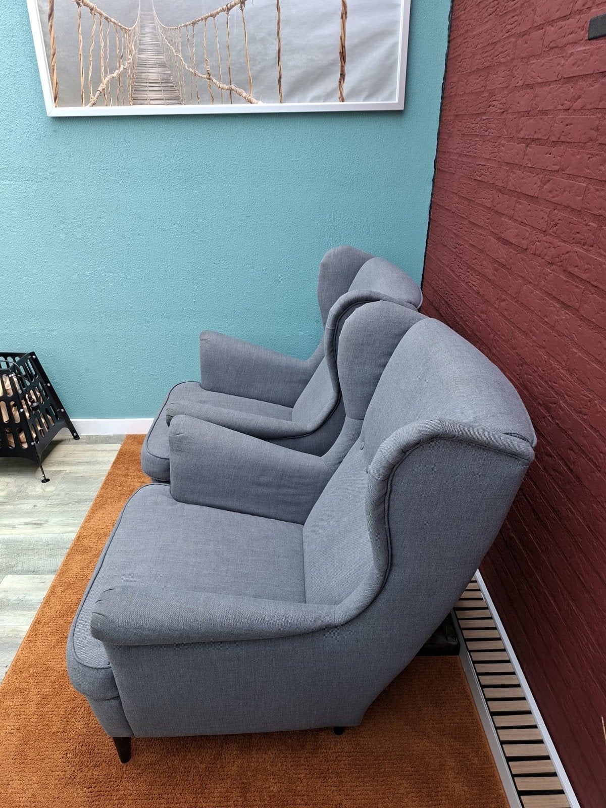 2 oorstoelen te koop, Huis en Inrichting, Stoelen, Ophalen, Gebruikt, Grijs, Eén