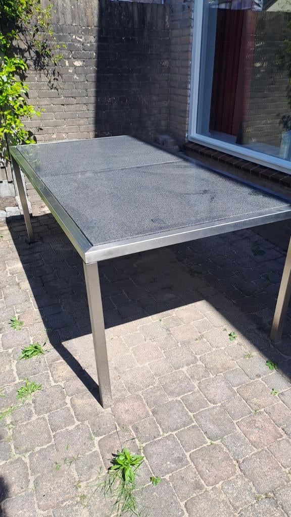 Zware tuintafel met natuurstenen blad, Tuin en Terras, Tuintafels, Ophalen, Gebruikt, Rechthoekig, Overige materialen