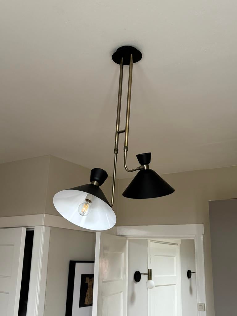 Stilnovo geïnspireerd dubbele plafondlamp AM.PM, Huis en Inrichting, Ophalen, Zo goed als nieuw, Mid century, stilnovo, 1950s