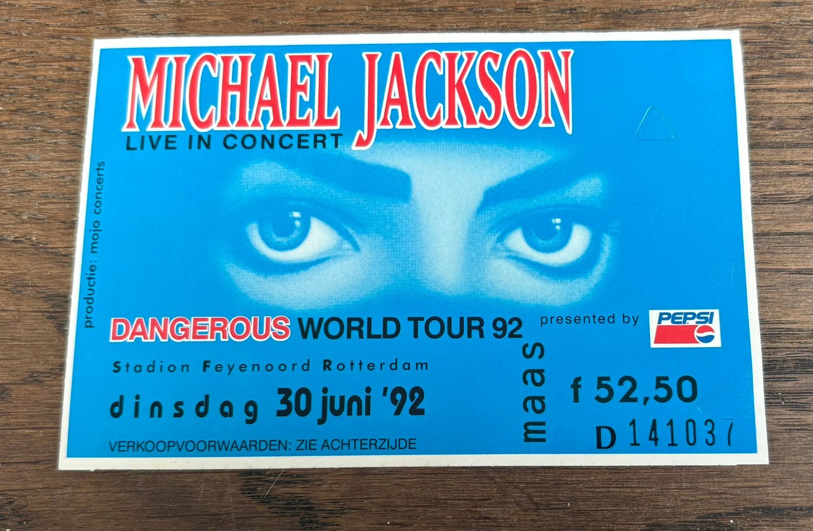 Michael Jackson ticket Dangerous World Tour 92 (blauw), Ophalen of Verzenden, Zo goed als nieuw, Gebruiksvoorwerp
