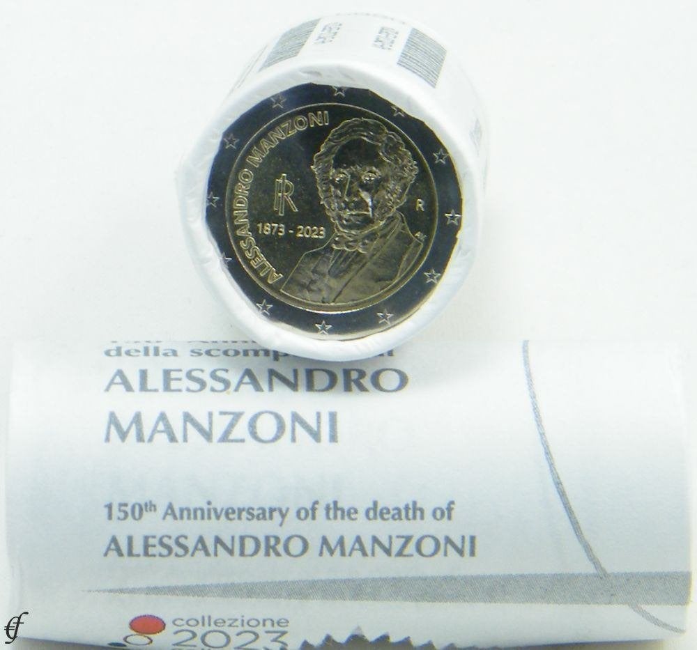 25x 2 euro Italie 2023 Manzoni - Muntrol met speciale Wikkel, Verzenden, Italië, 2 euro, Losse munt