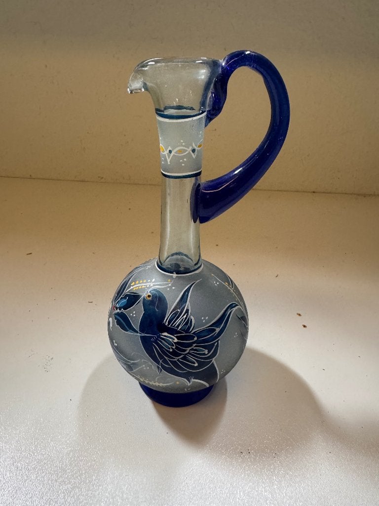Decoratieve glazen kan met vogelmotief, Ophalen of Verzenden