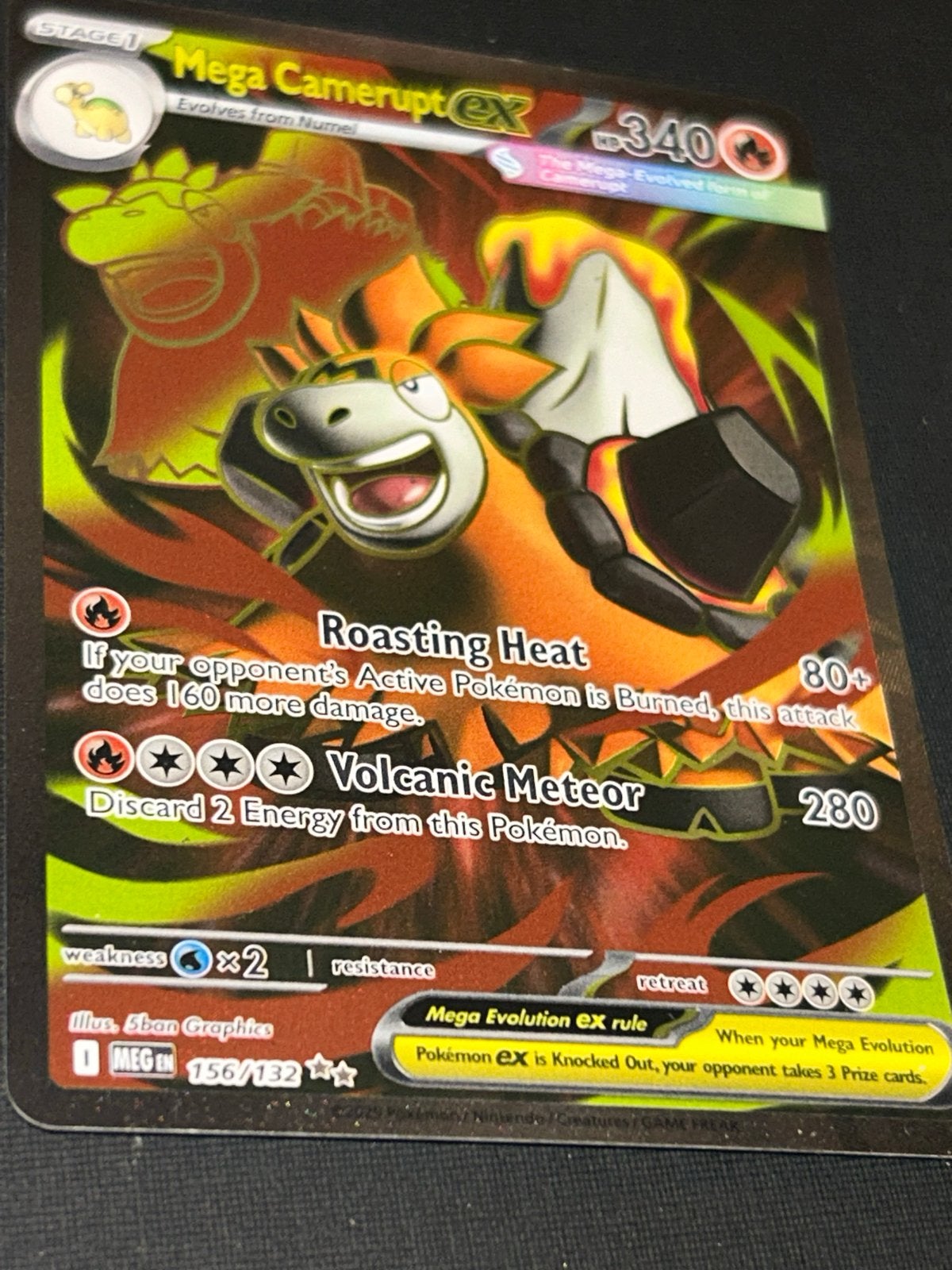Mega Camerupt EX 156/132 Pokémon Kaart, Ophalen of Verzenden, Zo goed als nieuw, Losse kaart, Foil