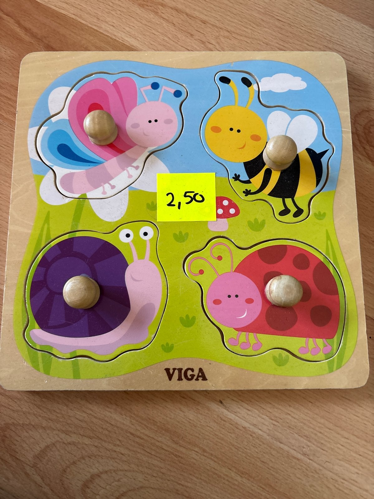 VIGA Houten Insteekpuzzel Insecten, 2 tot 4 jaar, Ophalen of Verzenden, Zo goed als nieuw, Van hout