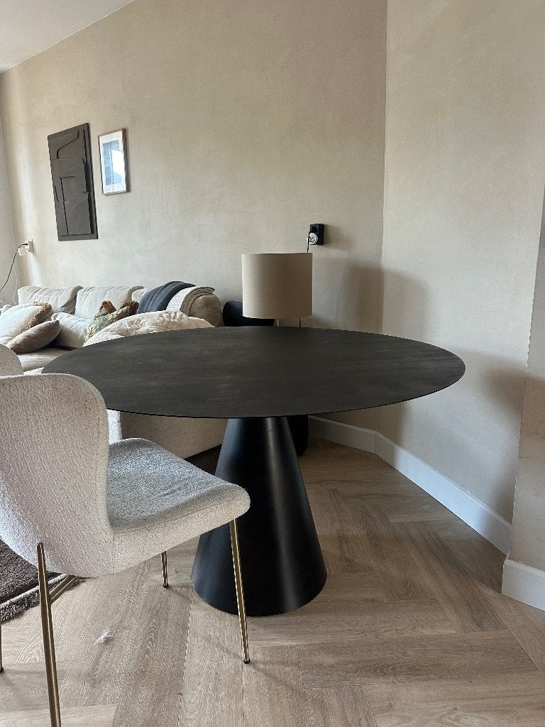 Stalen tafel met used effect Ø120, Huis en Inrichting, Tafels | Eettafels, Ophalen, Gebruikt, Rond, Vijf personen of meer