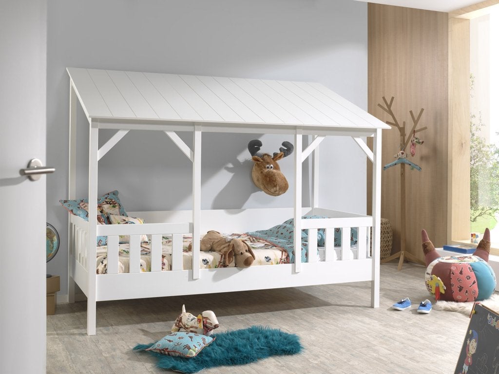 Huisbed met wit dak - 90x200 - Wit, Kinderen en Baby's, Kinderkamer | Bedden, Niet ingevuld, Niet ingevuld, Niet ingevuld