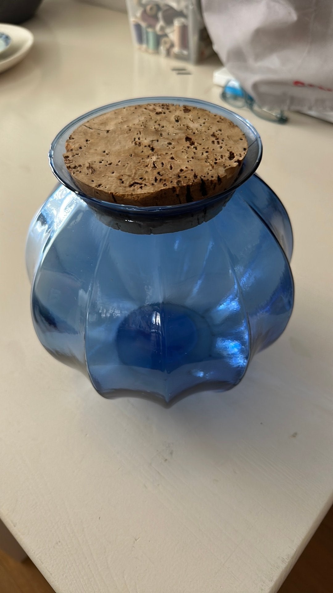 Blauwe vaas/ voorraadpot of ter decoratie, Blauw, Ophalen of Verzenden, 20 cm, Glas