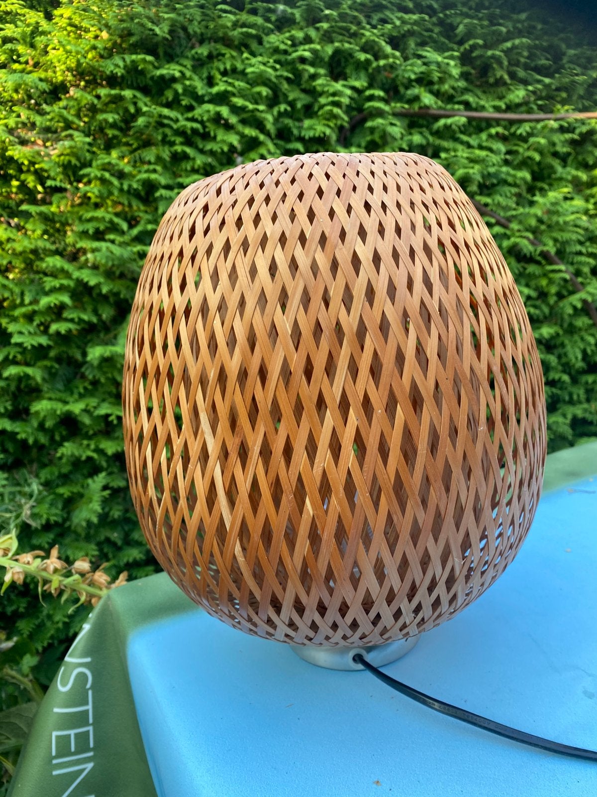 IKEA BÖJA tafellamp gevlochten bamboe 30 cm, Met schakelaar, Gebruikt, 30 cm, Natuurlijk materiaal