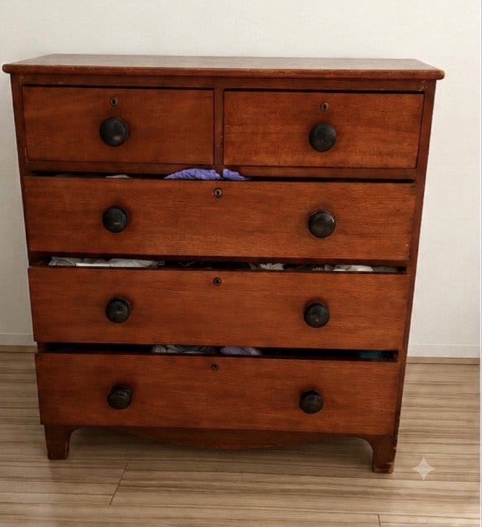 Klassieke Houten Ladekast / Vintage Commode (5 laden), Ophalen, Gebruikt, 100 tot 150 cm, 5 laden of meer