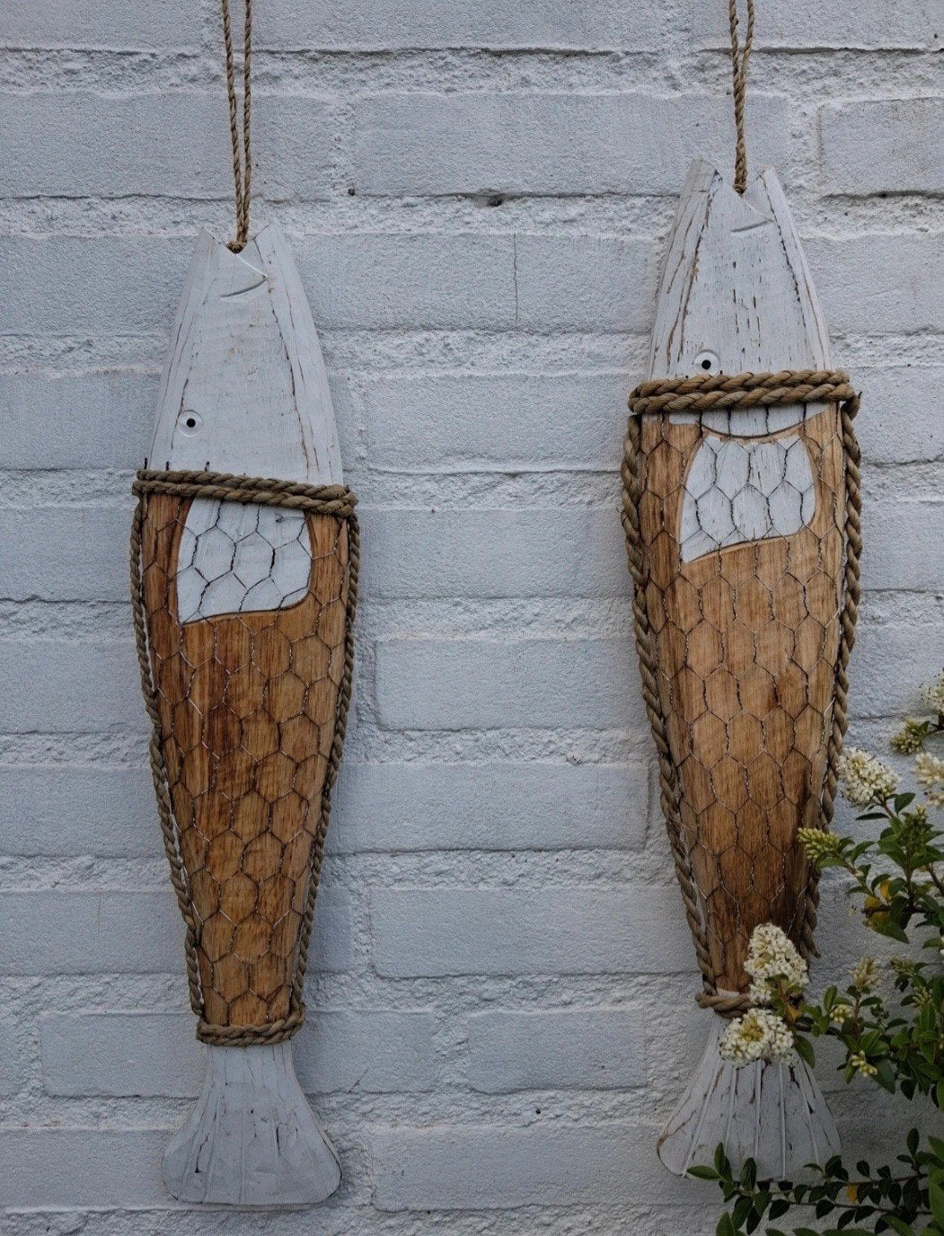 Set of 2 Ibiza Beach Style Wooden Iron Fish, Verzenden, Nieuw