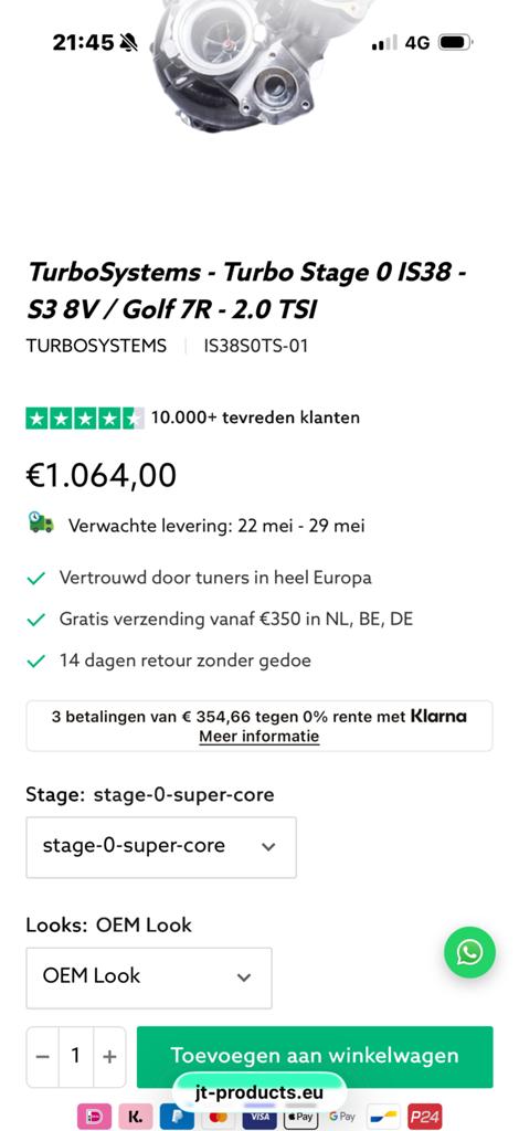 Turbo Systems IS38  Stage  - GTI Audi S3 8V/ Golf 7R 2.0 TSI, Ophalen of Verzenden, Gebruikt, Audi