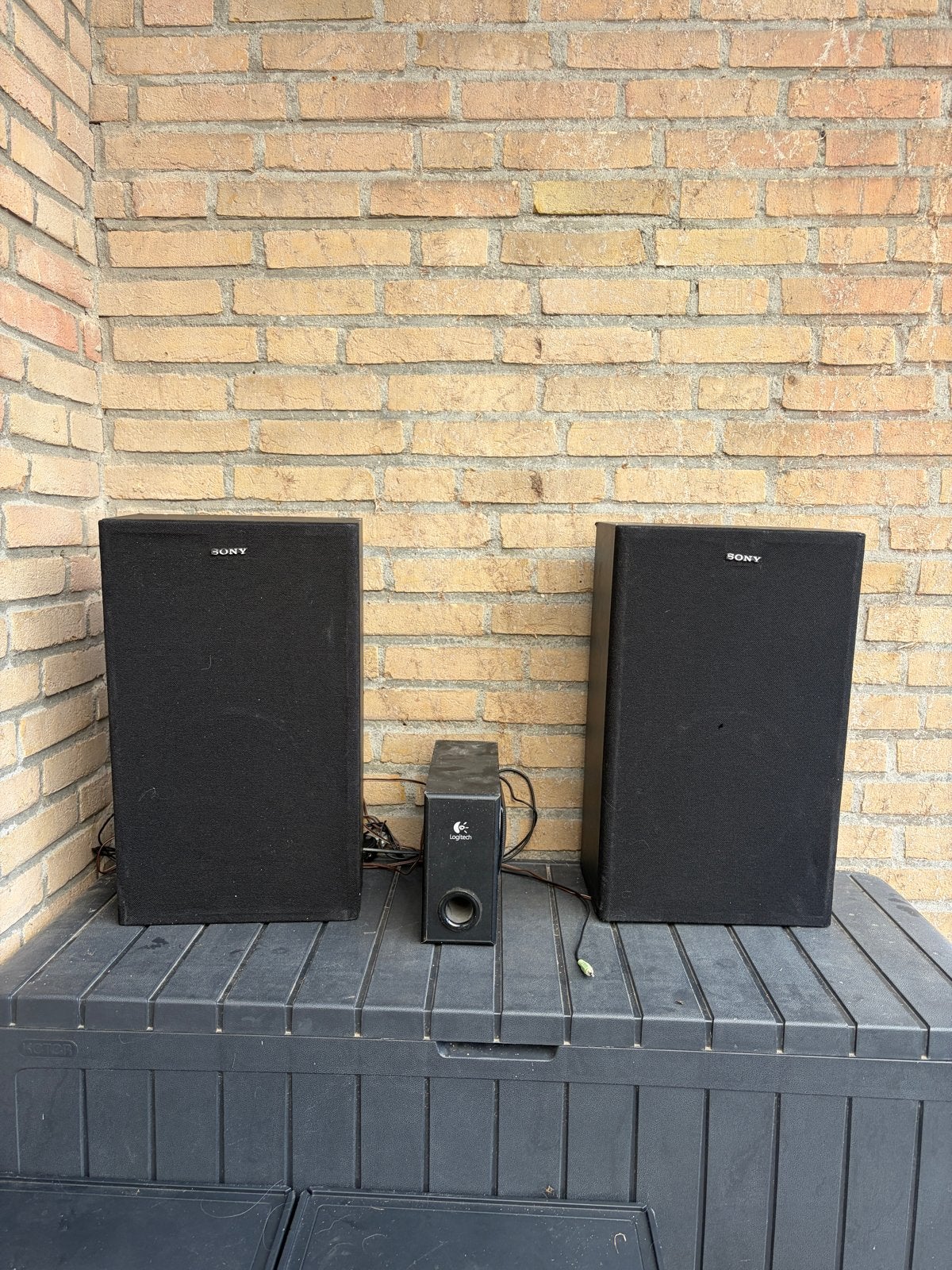 Sony speakerset met Logitech subwoofer en AUX, Gebruikt, Speakerset, Ophalen of Verzenden, Minder dan 60 watt
