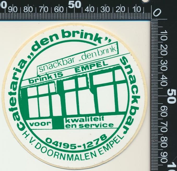 Sticker: Cafetaria Snackbar Den Brink - Empel, Ophalen of Verzenden, Zo goed als nieuw, Bedrijf of Vereniging
