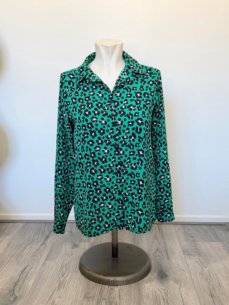 Loavies Blouse met Luipaardprint - Groen/Zwart/Roze, Kleding | Dames, Blouses en Tunieken, Ophalen of Verzenden, Zo goed als nieuw