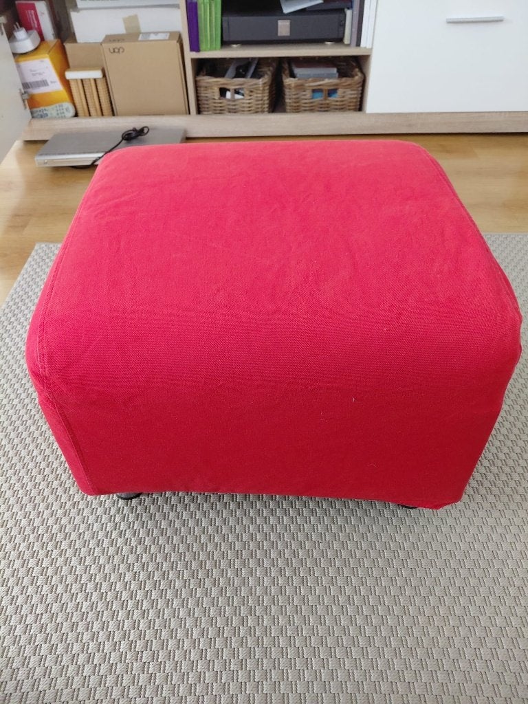 Rode Poef of Voetenbankje, Ophalen, Hout, Minder dan 50 cm, Vierkant