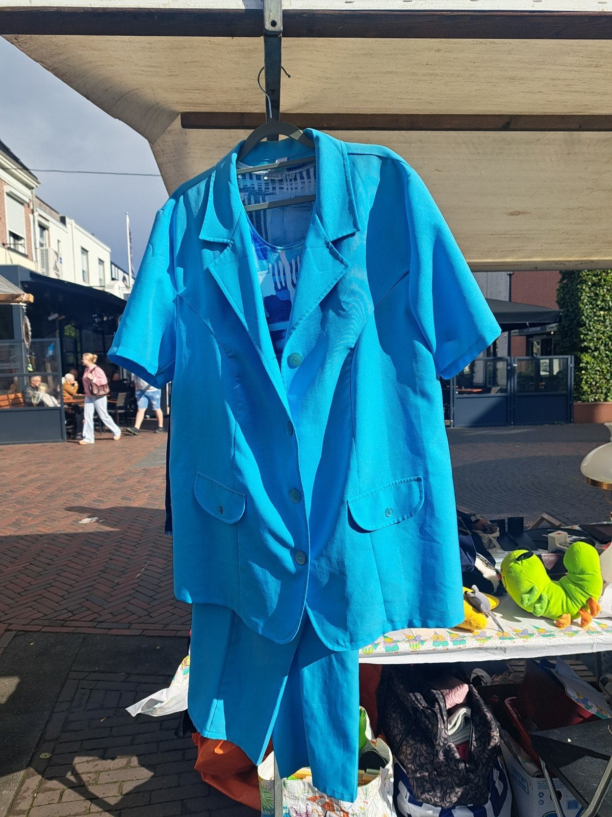 Een mooie setje blouse jasje en broek   maat 50, Ophalen, Zo goed als nieuw, Maat 46/48 (XL) of groter, Blauw