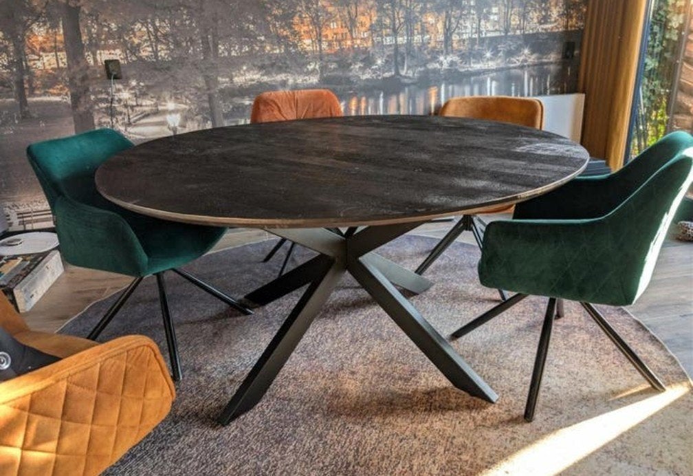 Mooie ronde zwarte visgraat eettafel 150 cm diameter, Huis en Inrichting, Tafels | Eettafels, Ophalen, Gebruikt, Rond, 100 tot 150 cm