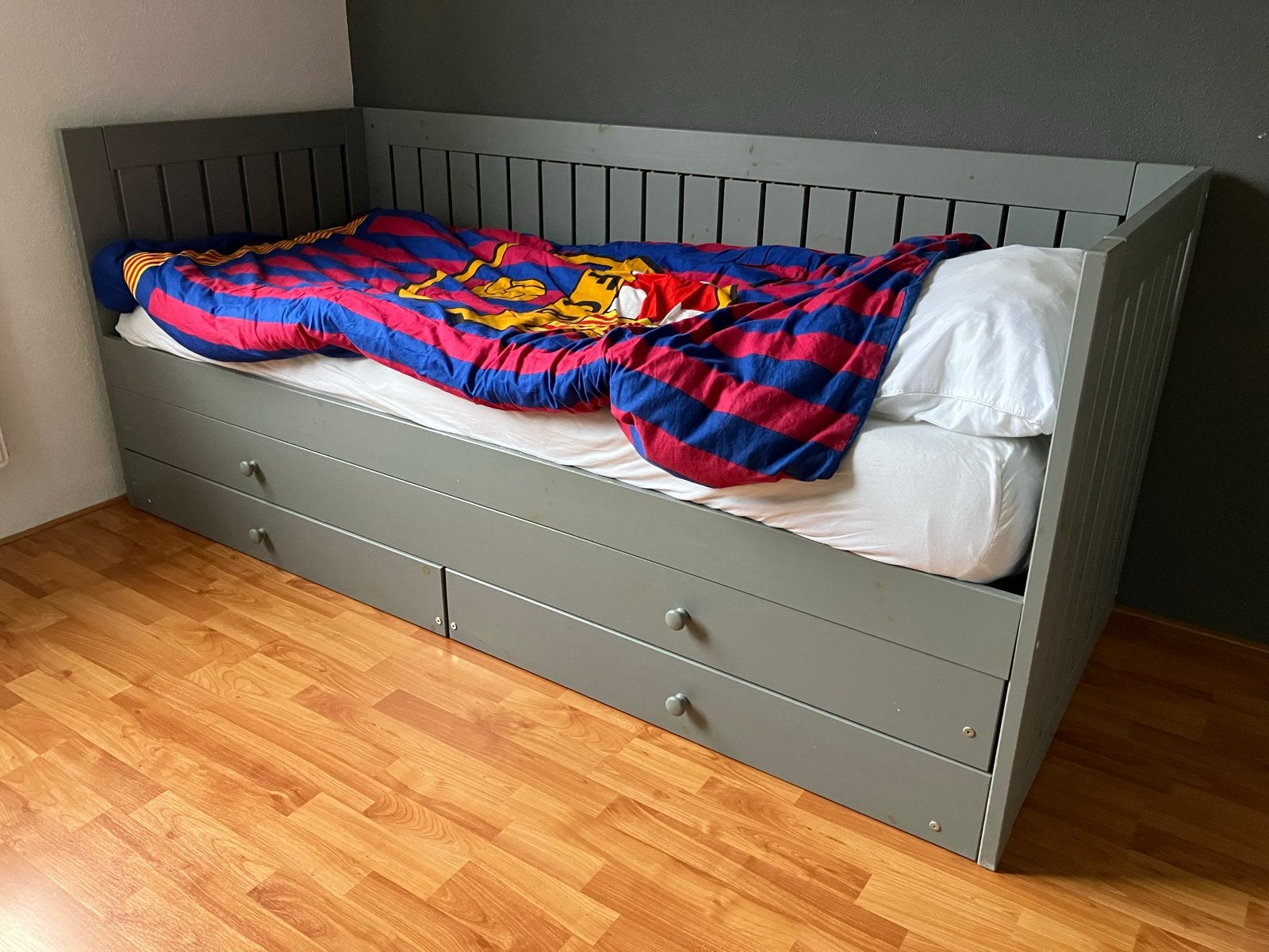 Bed met uitschuifbaar logeerbed en opberglades, 90 cm, Eenpersoons, Ophalen of Verzenden, 200 cm