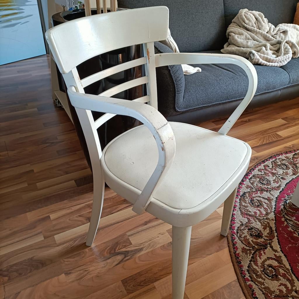 Retro Vintage houten lederen fauteuil, Ophalen of Verzenden