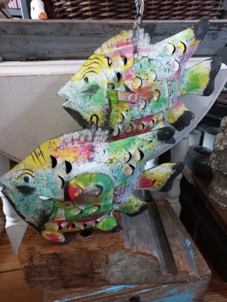 Kleurige metalen vissen waxinelichthouders, Ophalen of Verzenden, Nieuw, Metaal, Minder dan 25 cm