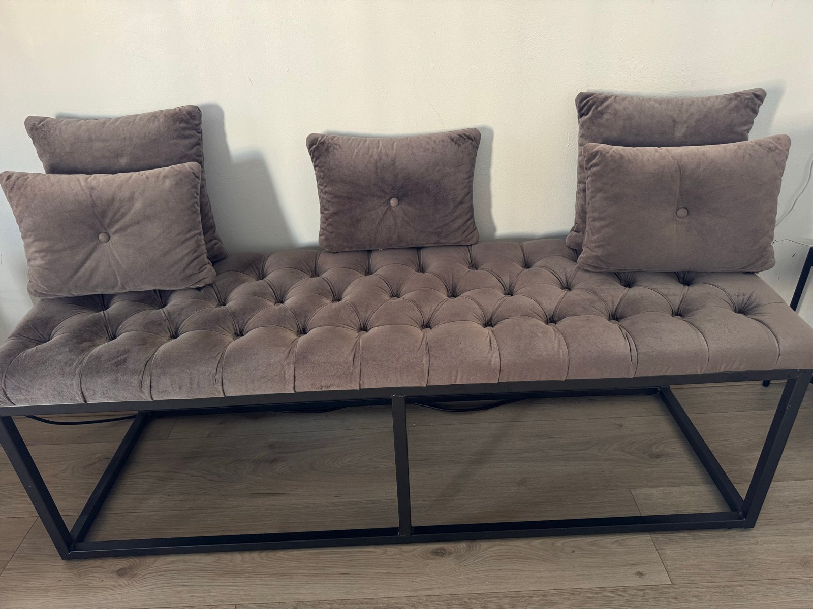 Luxe fluwelen bankje met kussens - Zo goed als nieuw, Ophalen, 50 tot 75 cm, 125 cm of meer, Zo goed als nieuw