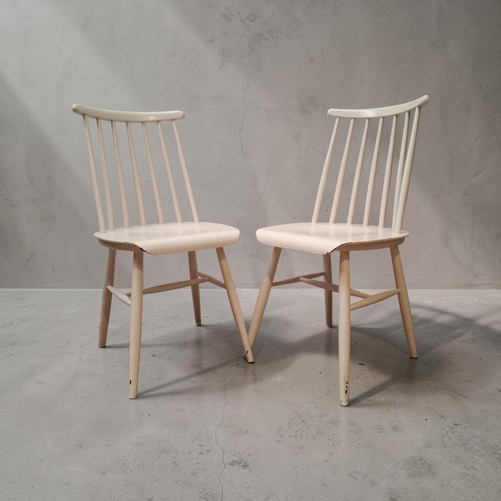 2 Vintage Topiovaara Stoelen - Wit geschilderd, Ophalen, Gebruikt, Twee, Wit