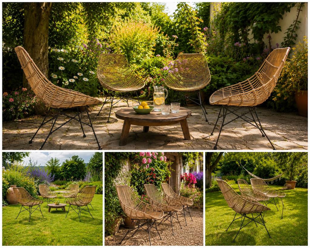 4 x bamboe stoelen met ijzer onderstel, Ophalen of Verzenden, Rotan