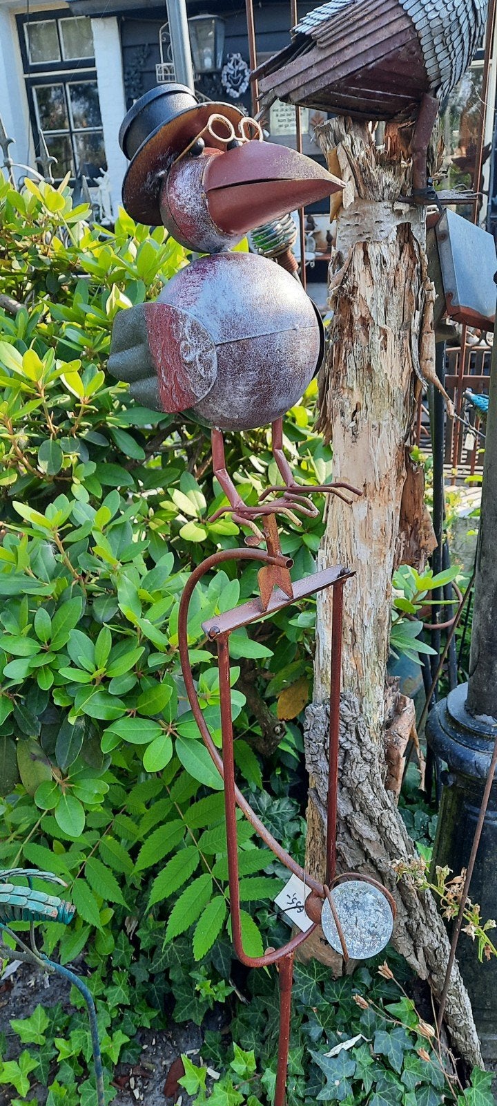 Metalen tuinsteker vogel bewegend door de wind, Tuin en Terras, Tuinbeelden, Ophalen of Verzenden, Metaal