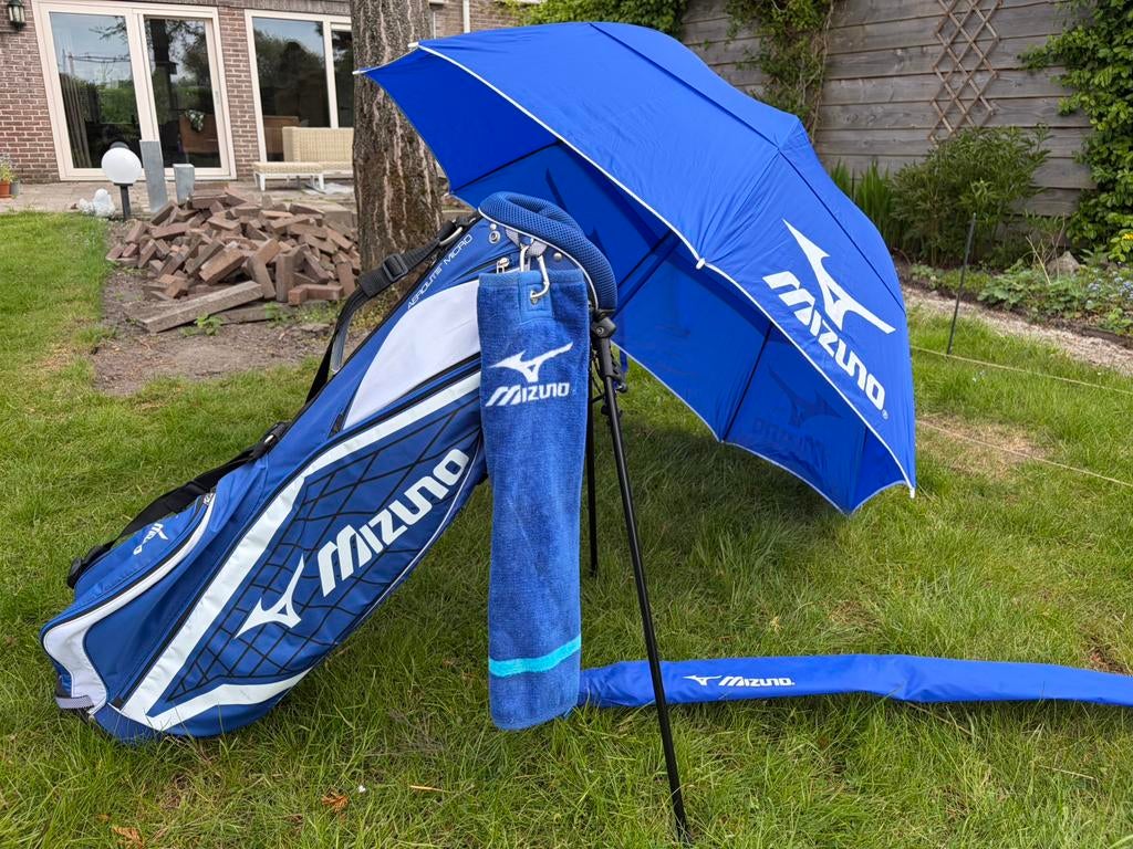 Mizuno Aerolite Micro standbag met paraplu en handdoek, Ophalen of Verzenden, Zo goed als nieuw, Tas, Mizuno