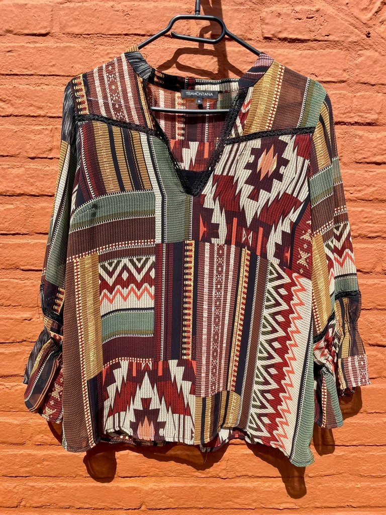 Dames shirt Tramontana met patchwork etnisch/bohemian print, Maat 38/40 (M), Meerkleurig, Tramontana, Ophalen of Verzenden