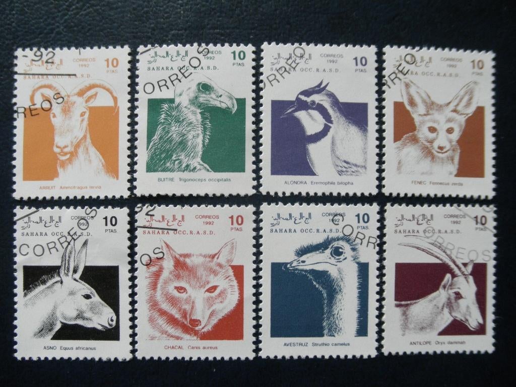 Postzegels dieren Sahara 1992 vogels, vossen herten schapen, Ophalen of Verzenden, Gestempeld, Dier of Natuur