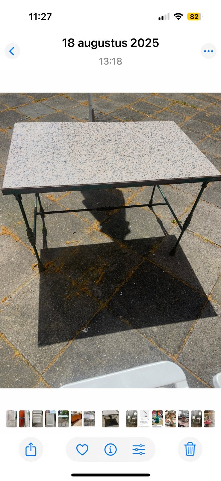 Vintage Franse granieten buiten tafel, Ophalen, Gebruikt, Rechthoekig, Overige materialen