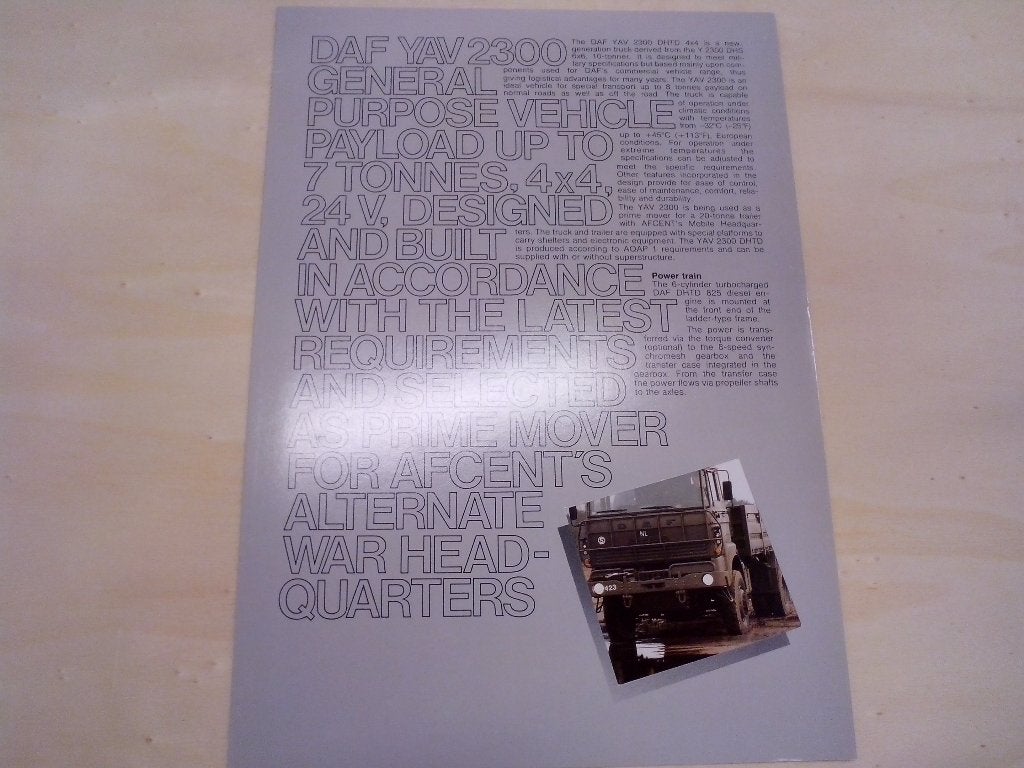 Militaire DAF YAV 2300 4x4 brochure folder Engels, Ophalen of Verzenden, Zo goed als nieuw, Overige merken