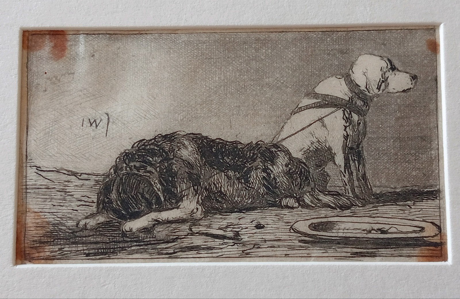 2 honden zeer oude Ets stijl Goya, Antiek en Kunst, Kunst | Etsen en Gravures, Ophalen of Verzenden