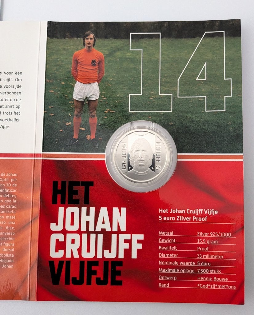 Johan Cruijff 5 EURO Zilver Proof 2017, Verzenden, Zilver, Overige landen, 5 euro