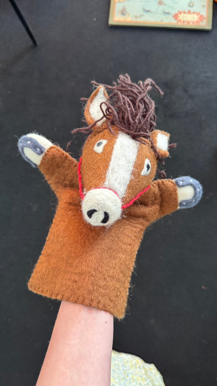 Vilten handpop paard wol handpop poppenkast speelgoed, Ophalen of Verzenden, Zo goed als nieuw, Overige typen