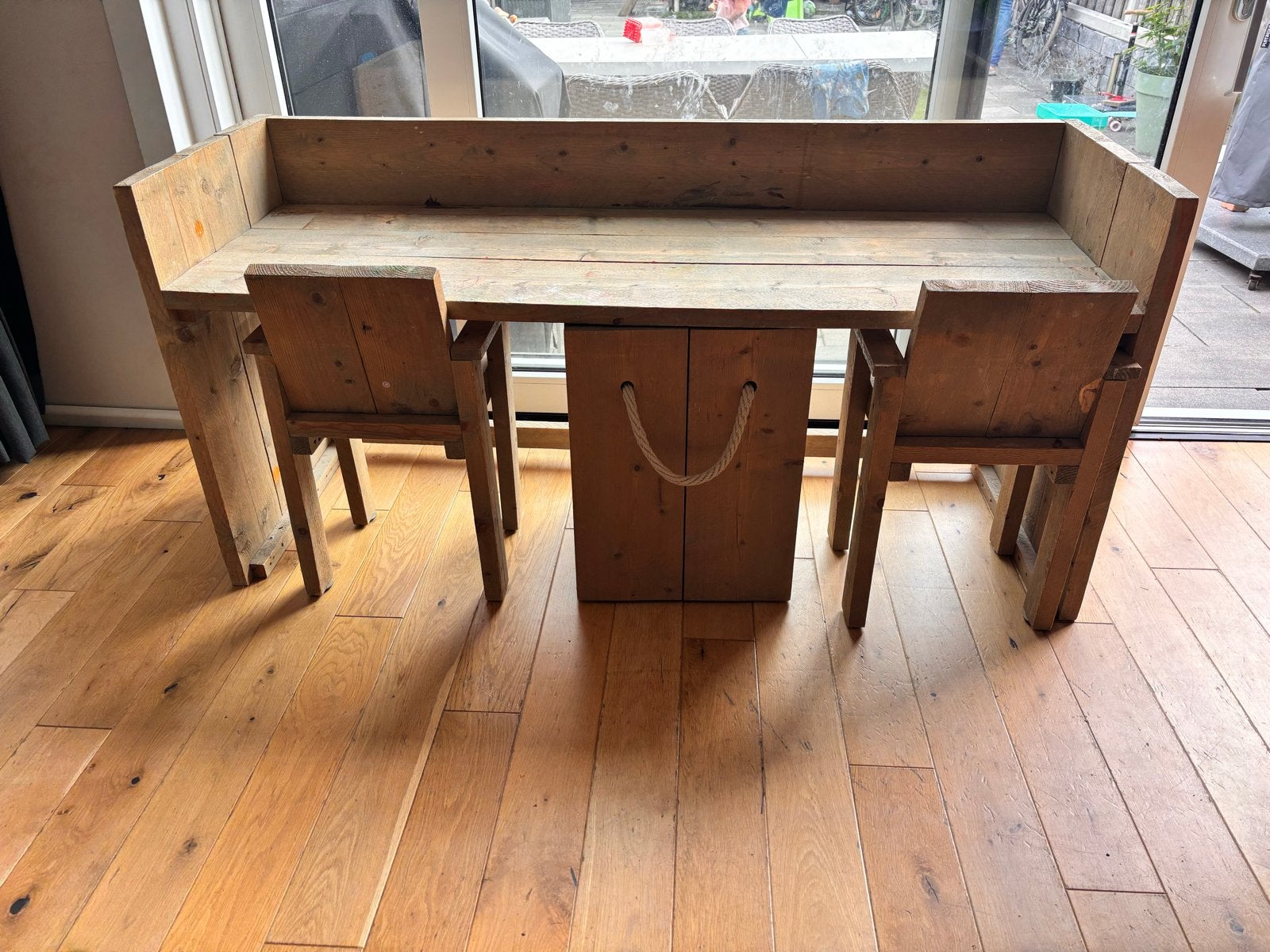 Steigerhouten tafel voor kleuters (160x55x77 cm), Ophalen, Gebruikt, Tafel(s)