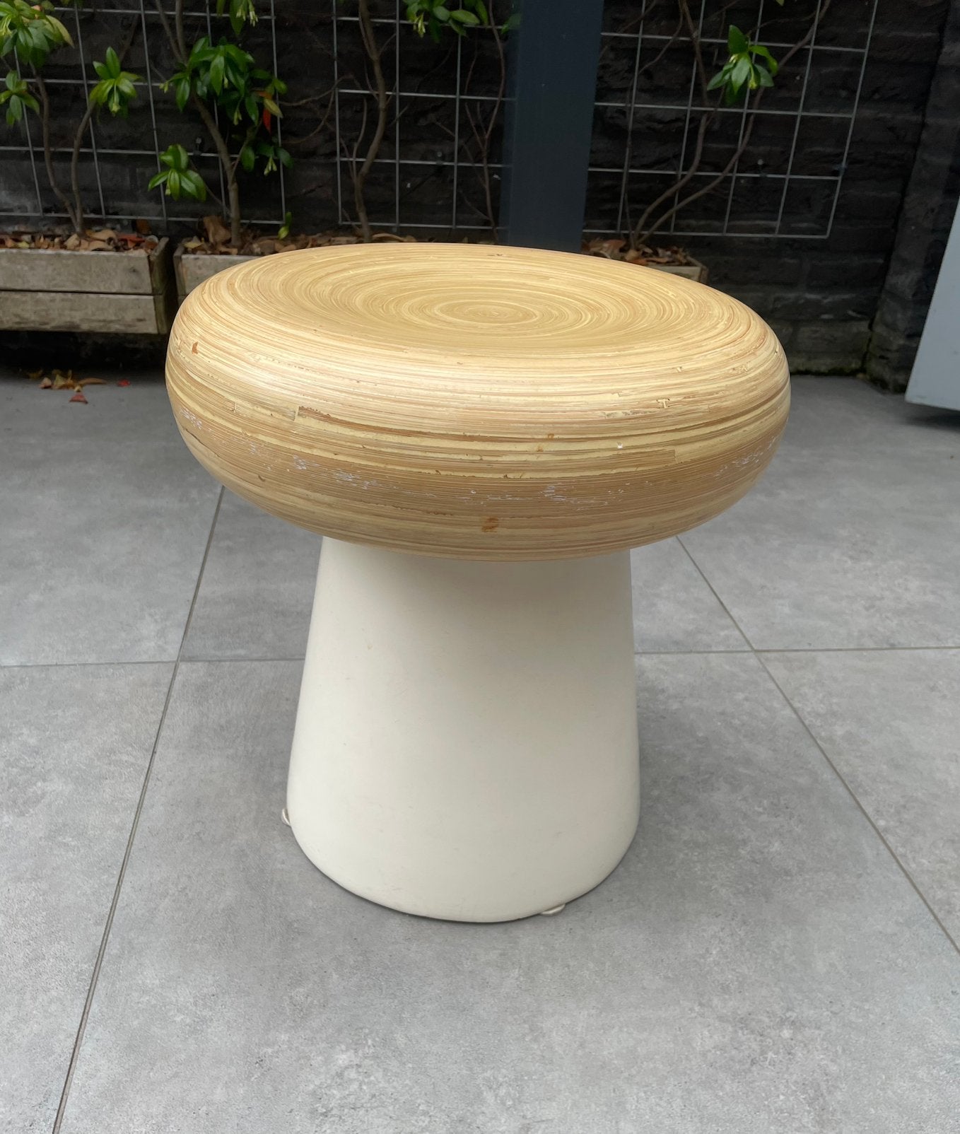 Ronde bamboe kruk/bijzettafel, Ophalen, Minder dan 45 cm, Minder dan 55 cm, Gebruikt