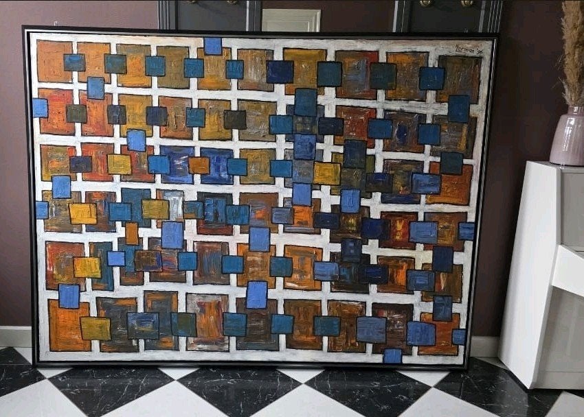 Imposant abstract schilderij van H. v. den Broek (214x160cm), Antiek en Kunst, Kunst | Schilderijen | Abstract, Ophalen