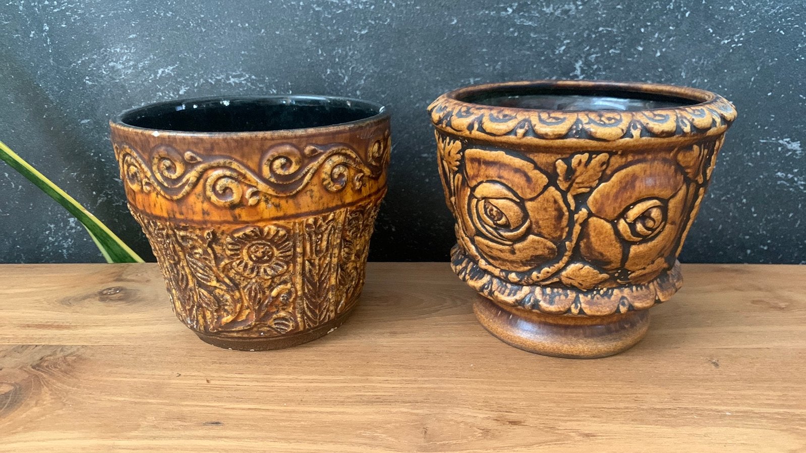 Twee vintage bloempotten west germany, Tuin en Terras, Ophalen, Gebruikt, Rond, Binnen