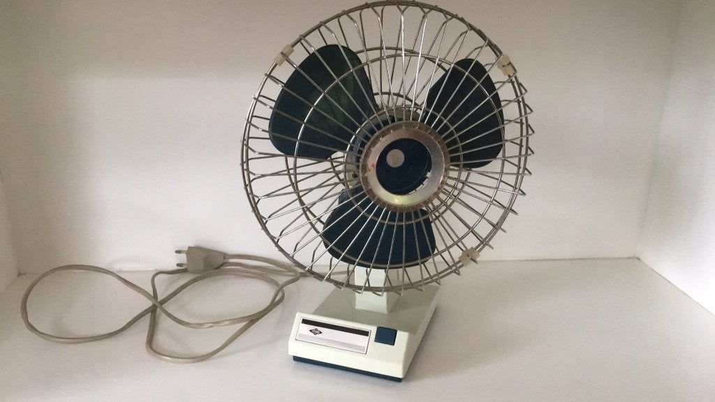 Vintage ITHO Tafelventilator - Wit/Blauw - Werkt Perfect, Ophalen of Verzenden, Gebruikt, Tafelventilator