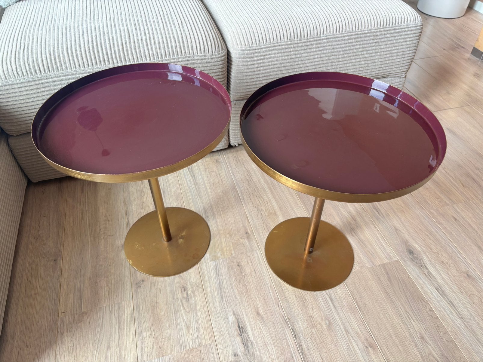 2 metalen bijzettafels Karwei, Huis en Inrichting, Tafels | Bijzettafels, Minder dan 55 cm, Gebruikt, Metaal of Aluminium, Rond