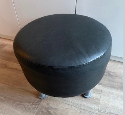 Zwarte leren poef Ikea, Ophalen, Gebruikt, Leer, 50 tot 75 cm