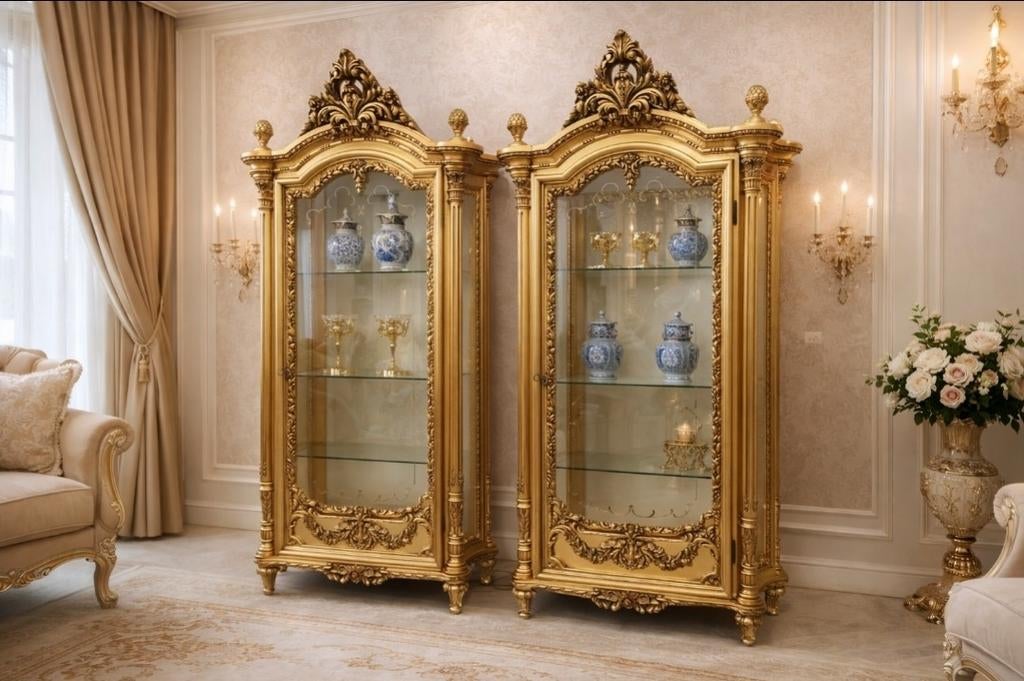 Twee gouden Silik vitrinekasten, Ophalen of Verzenden, 25 tot 50 cm, Minder dan 100 cm