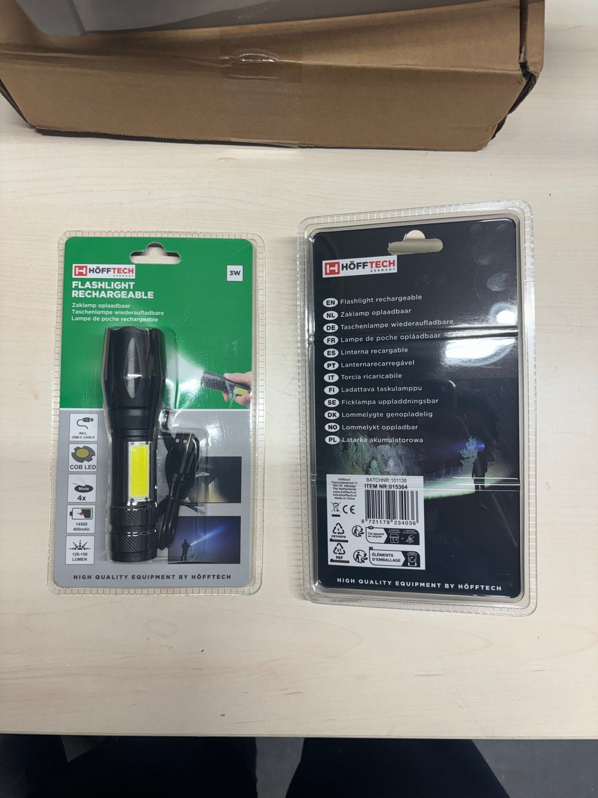 2x Höfftech Oplaadbare Zaklamp - 3W COB LED, Ophalen of Verzenden, Nieuw, Accu