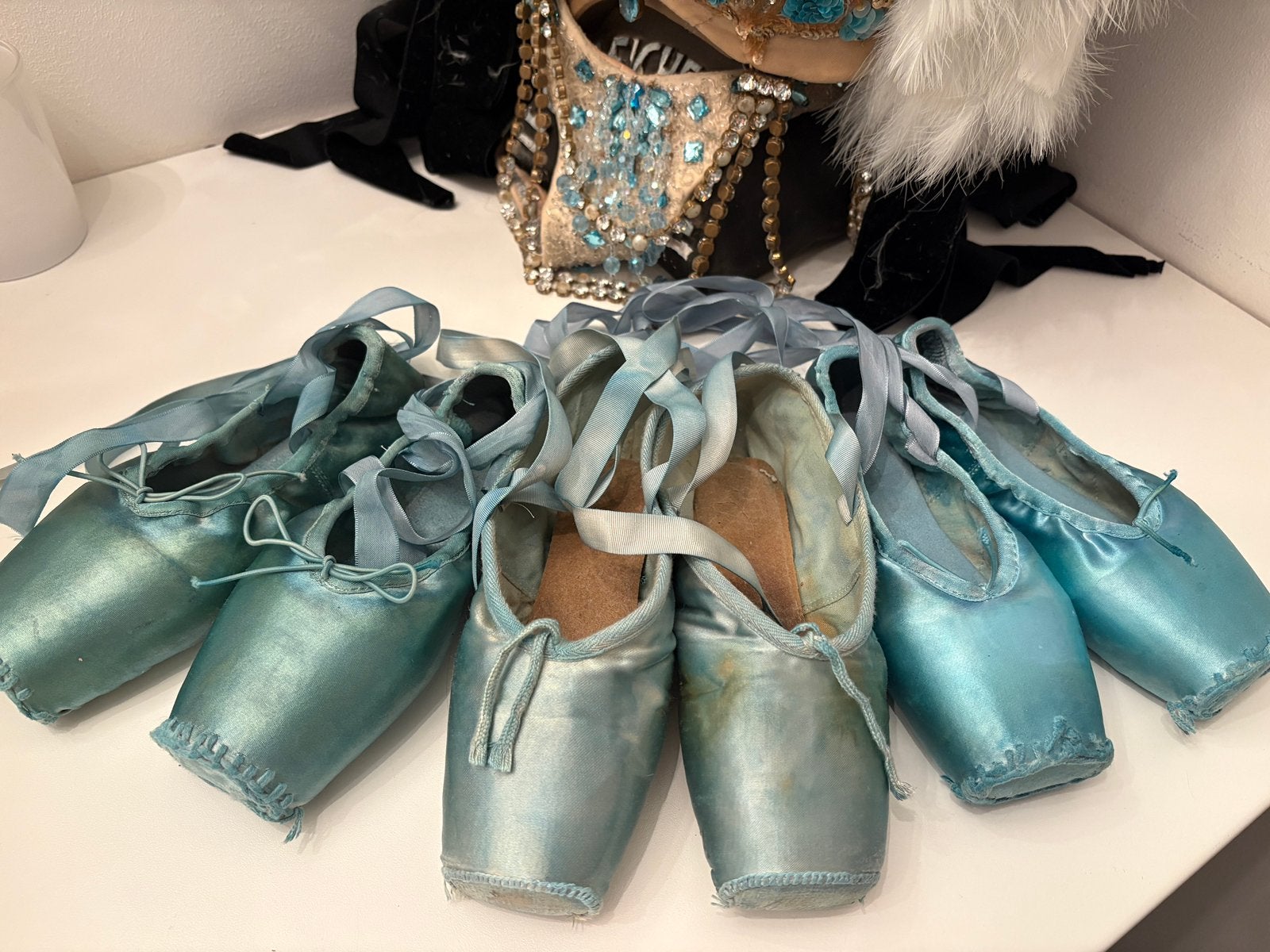 Oude ballet spitzen blauw tinten schoentjes pointes, Verzenden