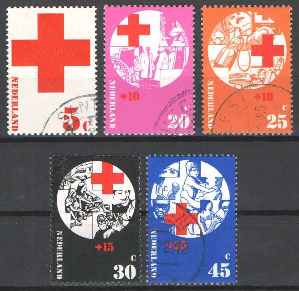 Nederland NVPH nr 1015/9 gestempeld Rode Kruis 1972, Ophalen of Verzenden, Na 1940, Gestempeld