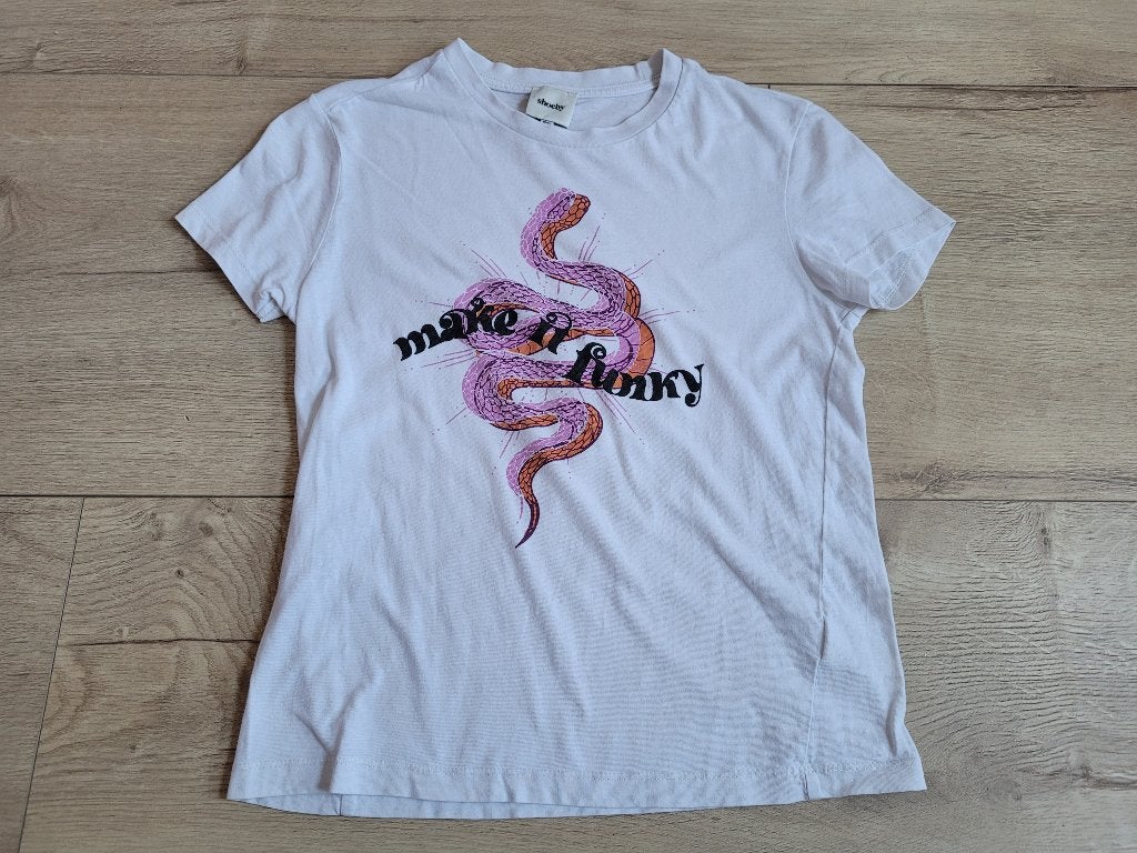 SHOEBY wit T-shirt met opdruk maat 158/164 ~ TH2006, Kinderen en Baby's, Kinderkleding | Maat 158, Gebruikt, Meisje, Ophalen of Verzenden