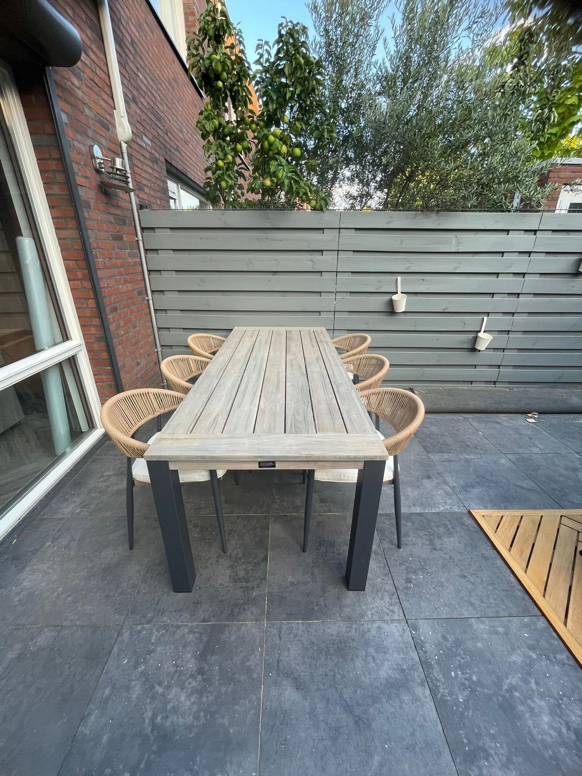 Tuintafel teakhout 6 x stoel met kussen (Keessmit), Ophalen of Verzenden, Zo goed als nieuw, Rechthoekig, Teakhout